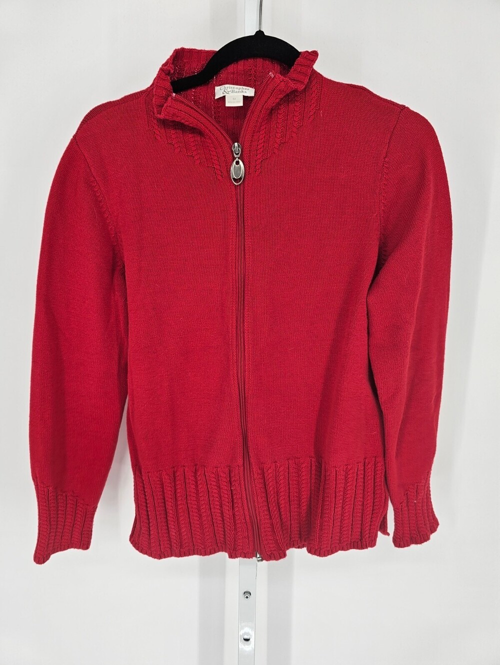 Christopher & Banks Womens Sz M Zip Up Cardigan Sweater Cherry Red